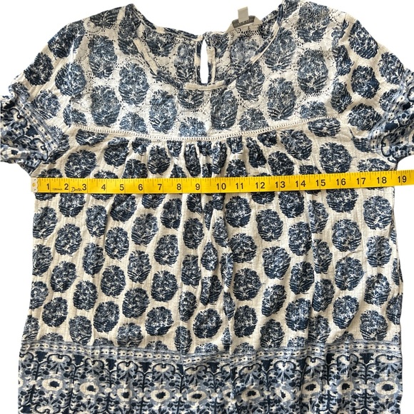 Lucky Brand Blue Patterned Tunic Peasant 3/4 Sleeve Top - Picture 10 of 11